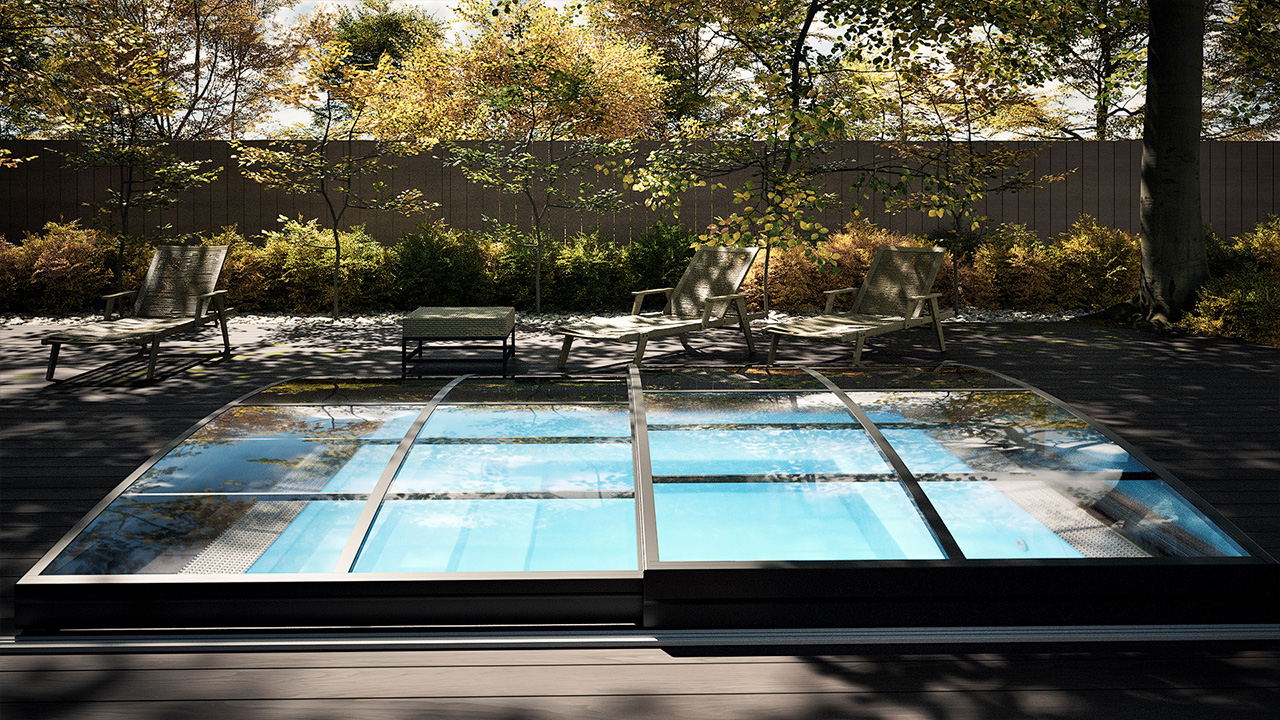 Detailansicht des Albixon PP Pool Mini Qbig 3x3 in Weiß mit Sydney Poolüberdachung