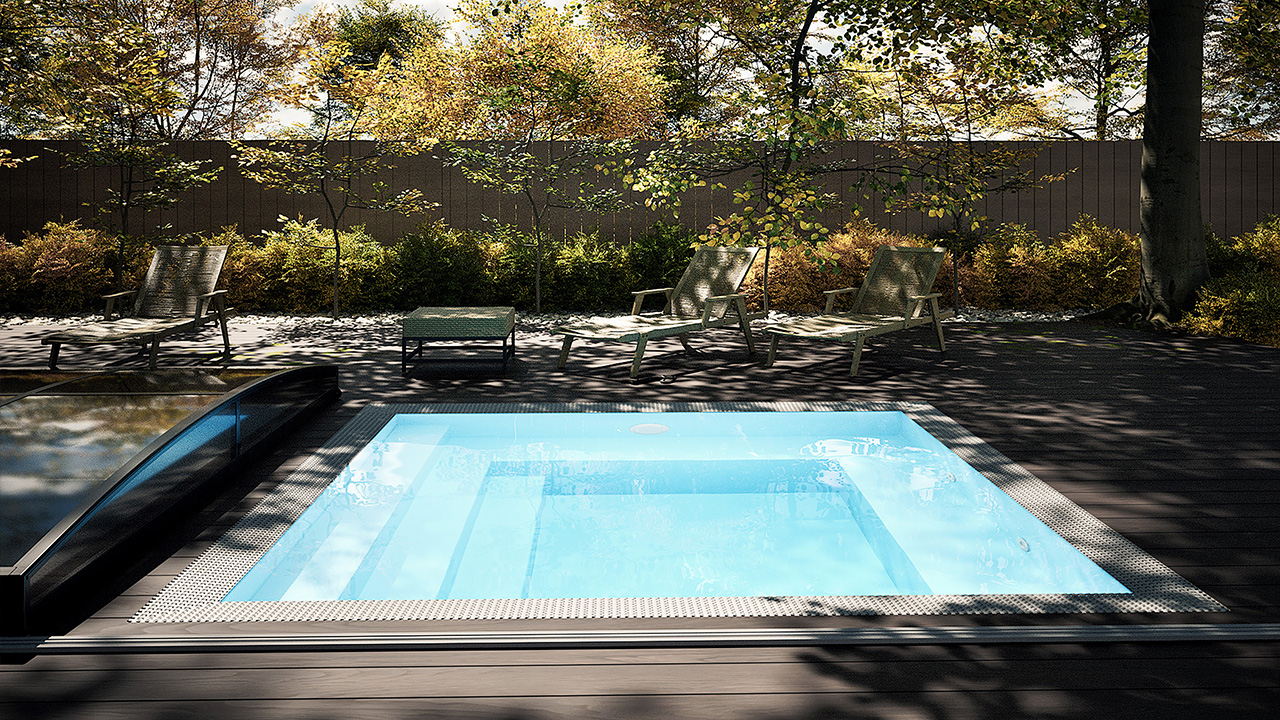 Übersicht des Albixon PP Pool Mini Qbig 3x3 in Weiß mit Sydney Poolüberdachung