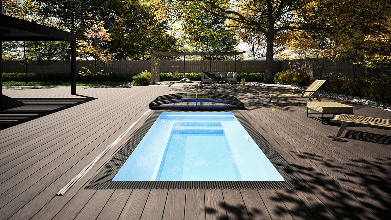 Detailaufnahme des Albixon PP Pool Mini Qbig in Blau mit den Maßen 225 x 250 und Sydney Poolüberdachung
